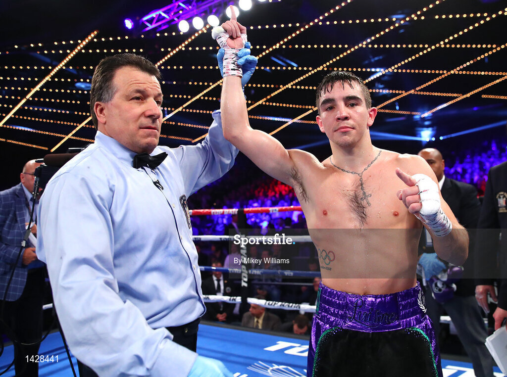 9 December 2017; Michael Conlan celebrates defeating Luis Fernando Molina in their featherweight bout at The Theater at Madison Square Garden in New York, USA. Photo by Mikey Williams/Top Rank/Sportsfile