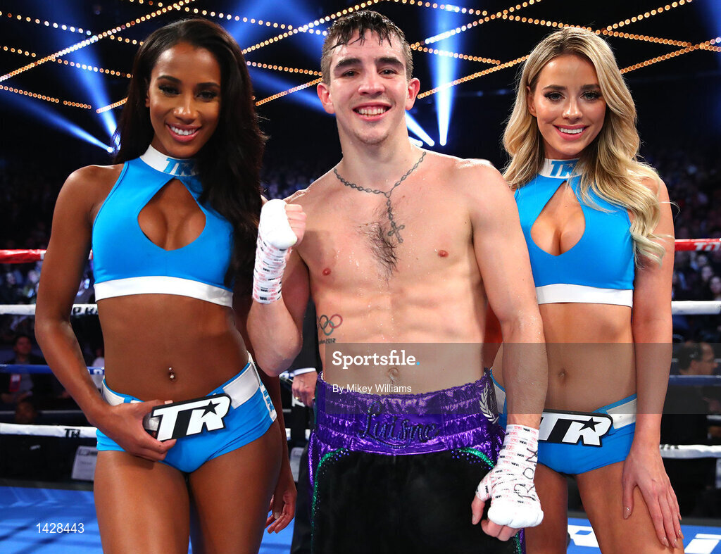 9 December 2017; Michael Conlan celebrates defeating Luis Fernando Molina in their featherweight bout at The Theater at Madison Square Garden in New York, USA. Photo by Mikey Williams/Top Rank/Sportsfile
