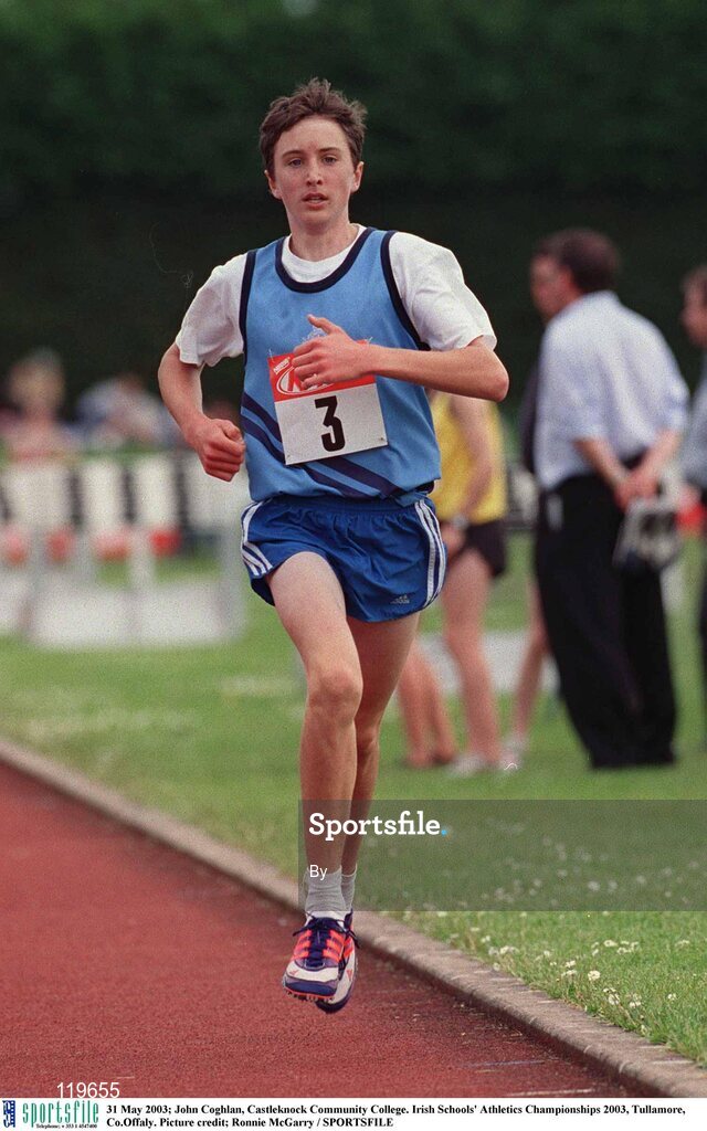 31 May 2003; John Coghlan, Castleknock Community College. Irish Schools' Athletics Championships 2003, Tullamore, Co.Offaly. Picture credit; Ronnie McGarry / SPORTSFILE