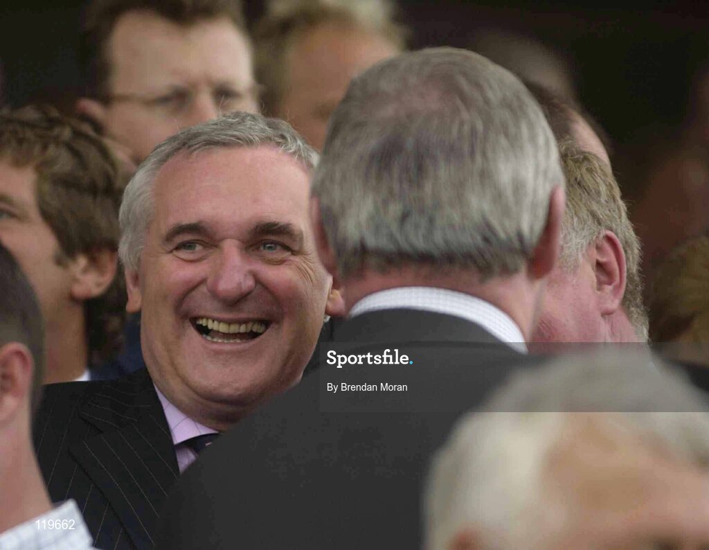 30 July 2003; An taoiseach Berie Ahern T.D. with Joe Walsh, Minister for Agruculture, (back to camera). Galway Racing Festival, Ballybrit, Galway. Picture credit; Brendan Moran / SPORTSFILE *EDI*