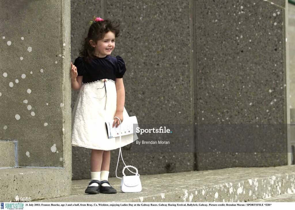 31 July 2003; Frances Bourke, age 3 and a half, from Bray, Co. Wicklow, enjoying Ladies Day at the Galway Races. Galway Racing Festival, Ballybrit, Galway. Picture credit; Brendan Moran / SPORTSFILE *EDI*