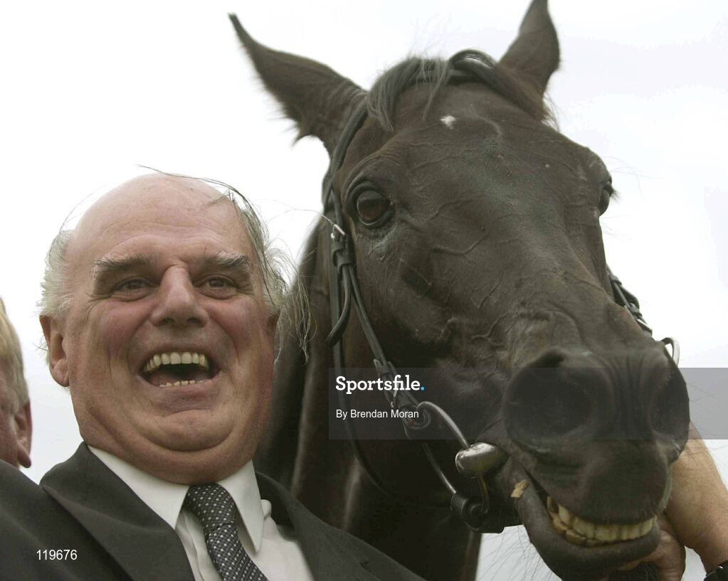 30 July 2003; Owner Michael McGinley with Nearly A Moose after winning the Hewlett-Packard Galway Plate. Galway Racing Festival, Ballybrit, Galway. Picture credit; Brendan Moran / SPORTSFILE *EDI*