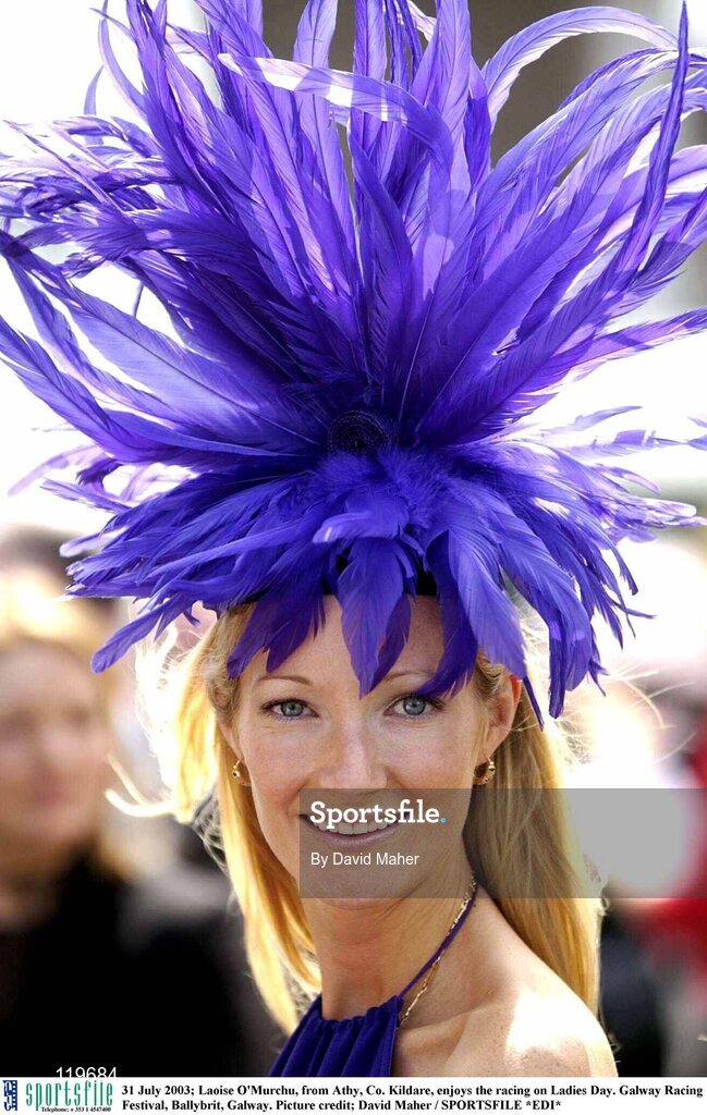 31 July 2003; Laoise O'Murchu, from Athy, Co. Kildare, enjoys the racing on Ladies Day. Galway Racing Festival, Ballybrit, Galway. Picture credit; David Maher / SPORTSFILE *EDI*