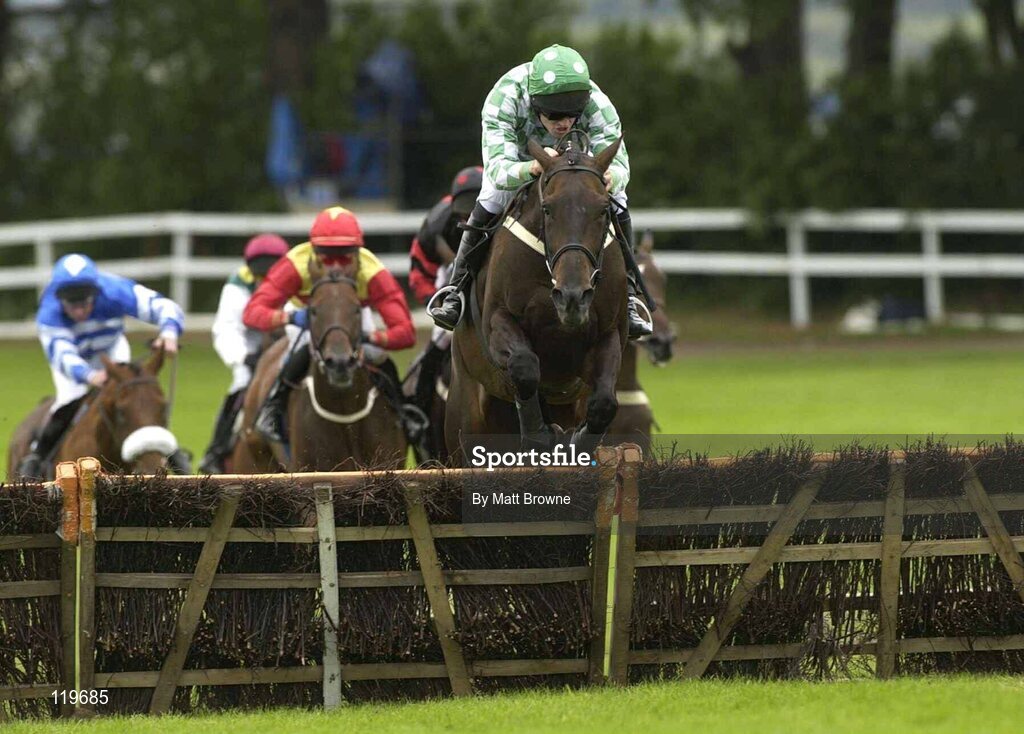 30 July 2003; Jaguar Claw, with Ruby Walsh up, jumps the last on their way to winning the HP Software Licensing Management Solutions Handicap Hurdle. Galway Racing Festival, Ballybrit, Galway. Picture credit; Matt Browne / SPORTSFILE *EDI*