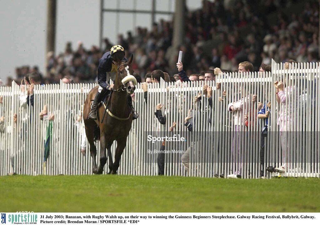 31 July 2003; Banasan, with Rugby Walsh up, on their way to winning the Guinness Beginners Steeplechase. Galway Racing Festival, Ballybrit, Galway. Picture credit; Brendan Moran / SPORTSFILE *EDI*