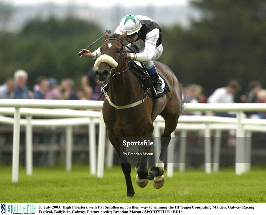 30 July 2003; High Priestess, with Pat Smullen up, on their way to winning the HP SuperComputing Maiden. Galway Racing Festival, Ballybrit, Galway. Picture credit; Brendan Moran / SPORTSFILE *EDI*