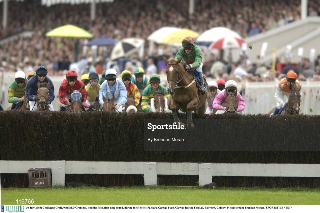 30 July 2003; Ceoil agus Craic, with M.D Grant up, lead the field, first time round, during the Hewlett-Packard Galway Plate. Galway Racing Festival, Ballybrit, Galway. Picture credit; Brendan Moran / SPORTSFILE *EDI*