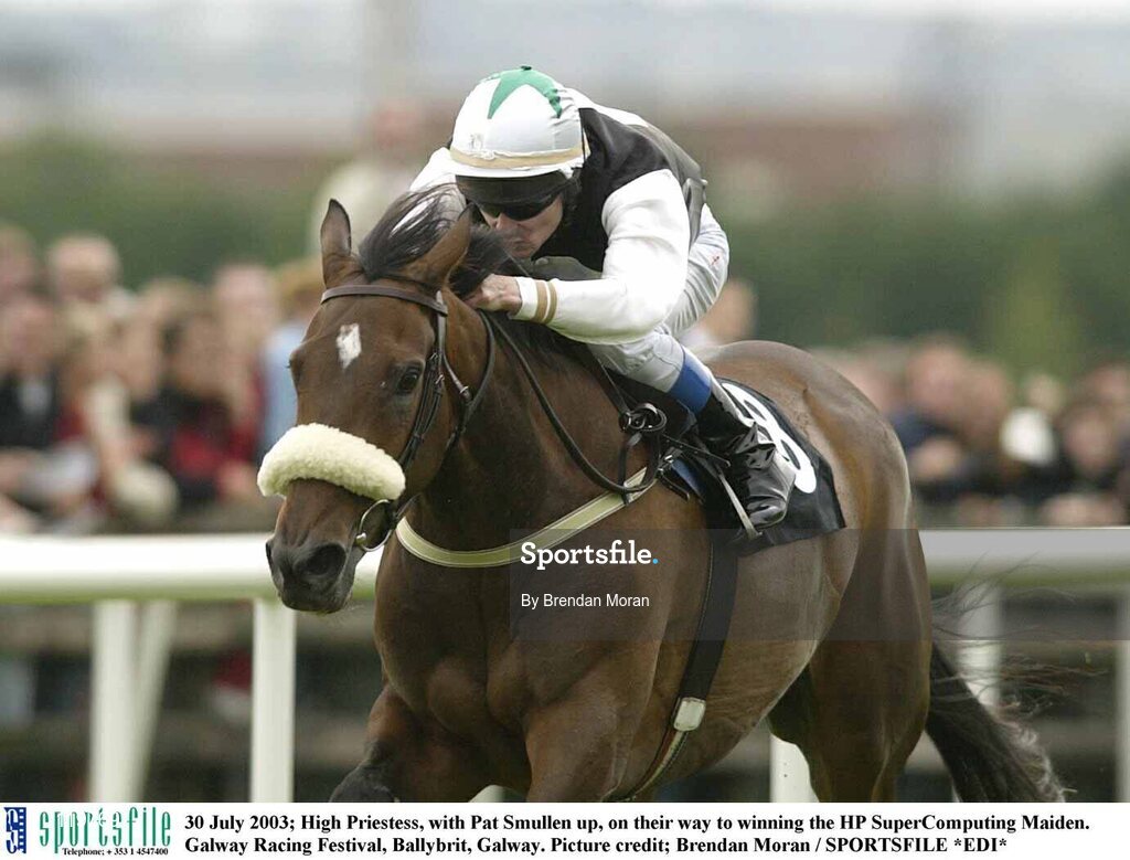 30 July 2003; High Priestess, with Pat Smullen up, on their way to winning the HP SuperComputing Maiden. Galway Racing Festival, Ballybrit, Galway. Picture credit; Brendan Moran / SPORTSFILE *EDI*