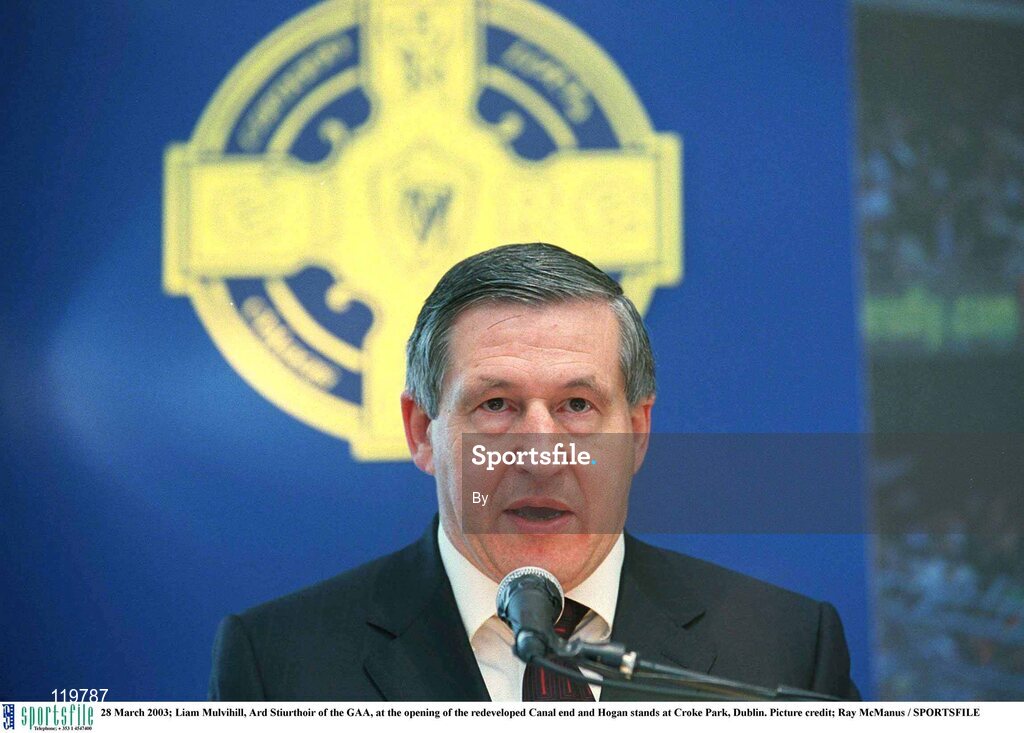 28 March 2003; Liam Mulvihill, Ard Stiurthoir of the GAA, at the opening of the redeveloped Canal end and Hogan stands at Croke Park, Dublin. Picture credit; Ray McManus / SPORTSFILE