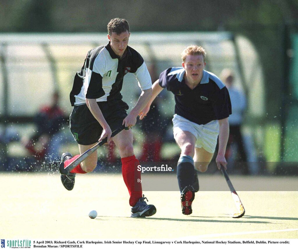 5 April 2003; Richard Gash, Cork Harlequins. Irish Senior Hockey Cup Final, Lisnagarvey v Cork Harlequins, National Hockey Stadium, Belfield, Dublin. Picture credit; Brendan Moran / SPORTSFILE