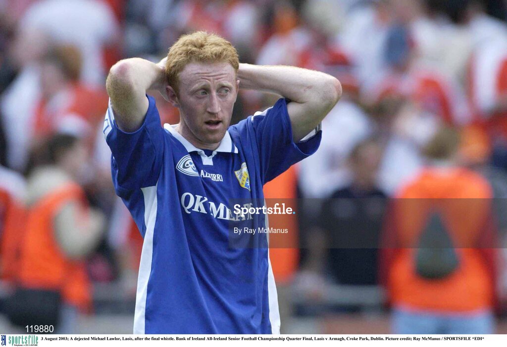 3 August 2003; Michael Lawlor of Laois dejected after the final whistle of the Bank of Ireland All-Ireland Senior Football Championship Quarter Final between Laois and Armagh at Croke Park in Dublin. Photo by Ray McManus/Sportsfile