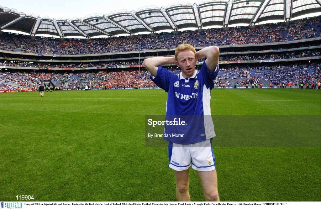 3 August 2003; Michael Lawlor of Laois is dejected after the final whistle of the Bank of Ireland All-Ireland Senior Football Championship Quarter Final between Laois and Armagh at Croke Park in Dublin. Photo by Brendan Moran/Sportsfile