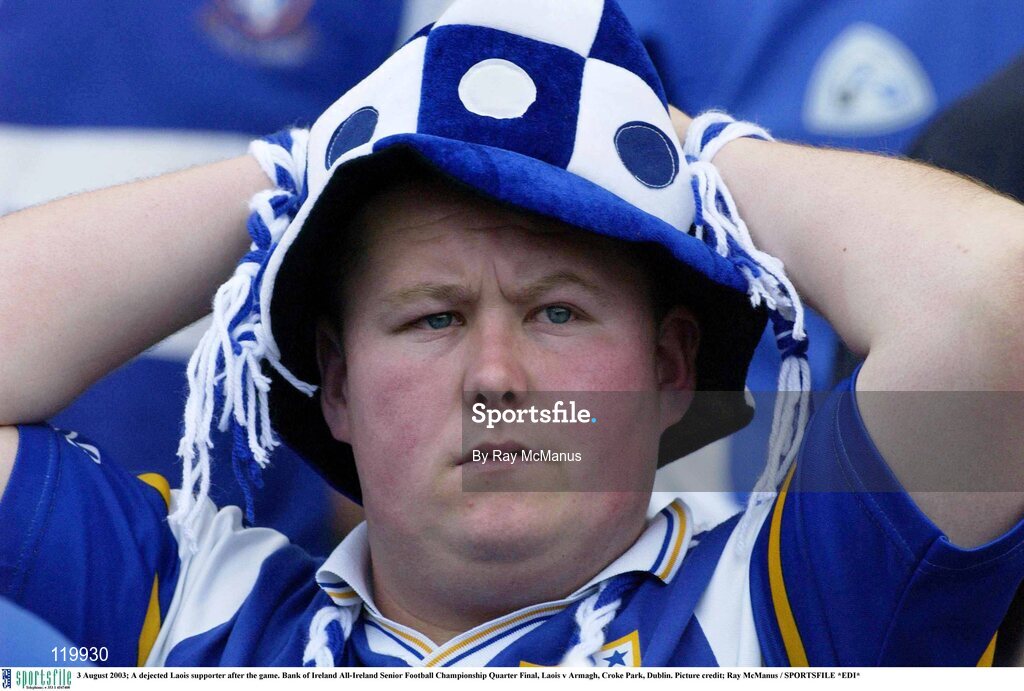 3 August 2003; A dejected Laois supporter after the Bank of Ireland All-Ireland Senior Football Championship Quarter Final between Laois and Armagh at Croke Park in Dublin. Photo by Ray McManus/Sportsfile