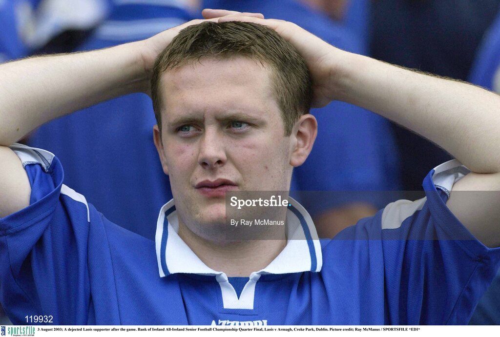 3 August 2003; A dejected Laois supporter after the Bank of Ireland All-Ireland Senior Football Championship Quarter Final between Laois and Armagh at Croke Park in Dublin. Photo by Ray McManus/Sportsfile