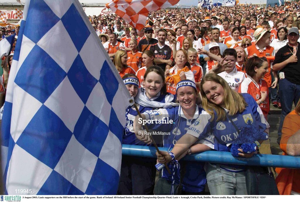 3 August 2003; Laois supporters on Hill 16 before the start of the Bank of Ireland All-Ireland Senior Football Championship Quarter Final between Laois and Armagh at Croke Park in Dublin. Photo by Ray McManus/Sportsfile