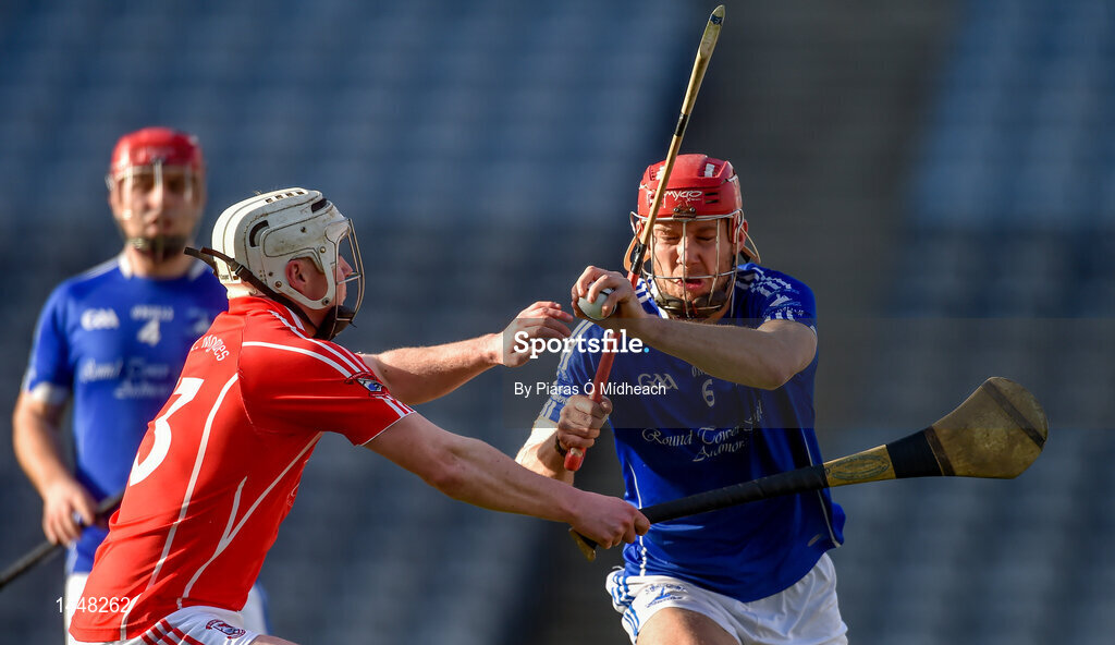 4 February 2018; Séamus Keating of Ardmore in action against Ciarán Dwyer of Fethard St Mogues during the AIB GAA Hurling All-Ireland Junior Club Championship Final match between Ardmore and Fethard St Mogue’s at Croke Park in Dublin. Photo by Piaras Ó Mídheach/Sportsfile