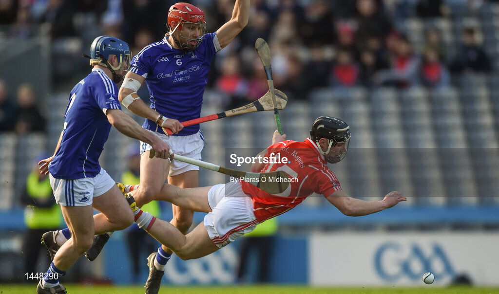 4 February 2018; Michael Dwyer of Fethard St Mogues in action against Niall Hennessy, left, and Séamus Keating of Ardmore during the AIB GAA Hurling All-Ireland Junior Club Championship Final match between Ardmore and Fethard St Mogue’s at Croke Park in Dublin. Photo by Piaras Ó Mídheach/Sportsfile