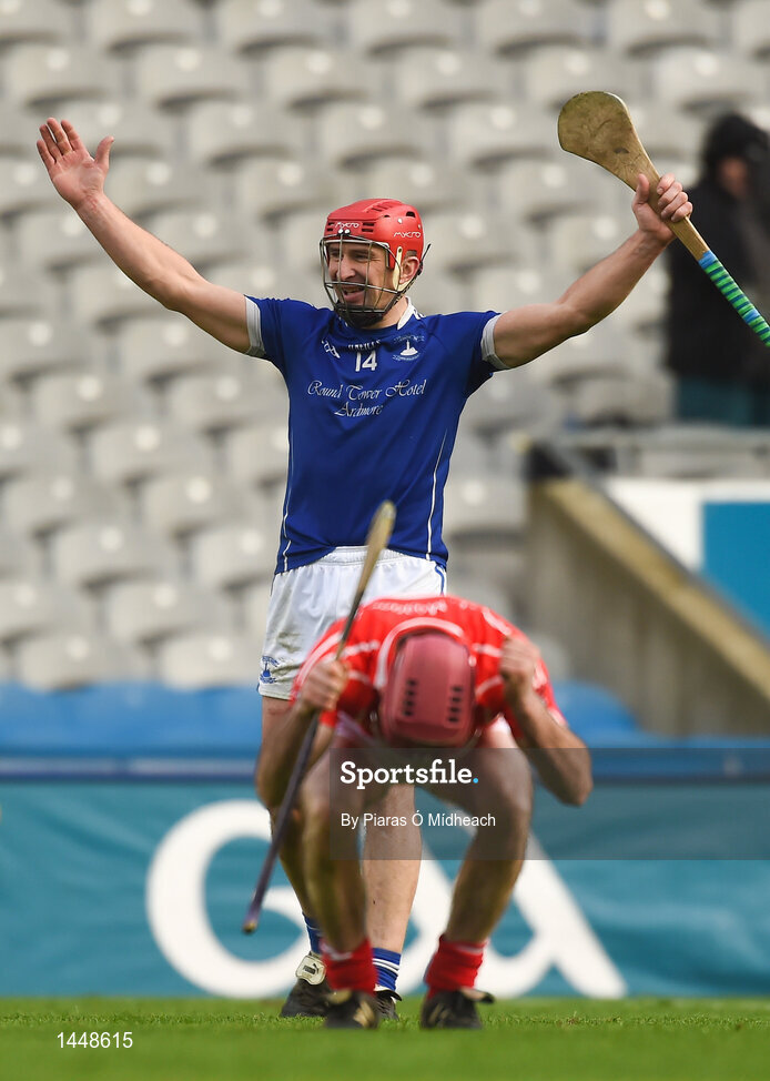 4 February 2018; Séamus Prendergast of Ardmore celebrates after the game aside a dejected Martin Power of Fethard St Mogues at the AIB GAA Hurling All-Ireland Junior Club Championship Final match between Ardmore and Fethard St Mogues at Croke Park in Dublin. Photo by Piaras Ó Mídheach/Sportsfile