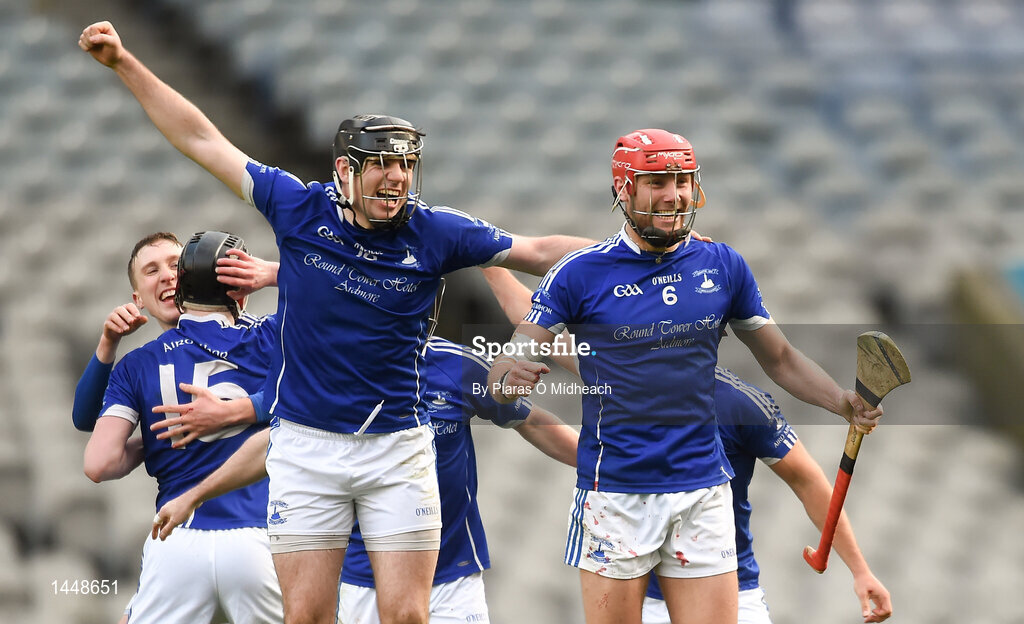 4 February 2018; Seán Barron, left, and Séamus Keating of Ardmore celebrate after the AIB GAA Hurling All-Ireland Junior Club Championship Final match between Ardmore and Fethard St Mogues at Croke Park in Dublin. Photo by Piaras Ó Mídheach/Sportsfile