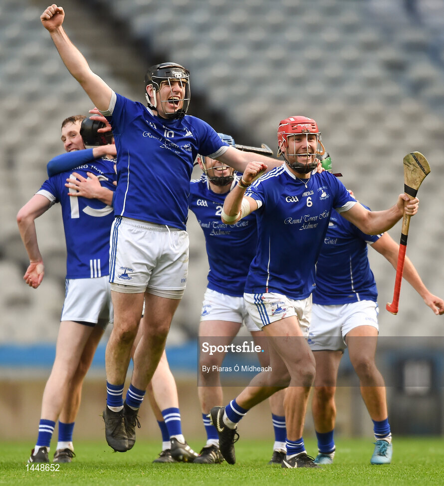 4 February 2018; Seán Barron, left, and Séamus Keating of Ardmore celebrate after the AIB GAA Hurling All-Ireland Junior Club Championship Final match between Ardmore and Fethard St Mogues at Croke Park in Dublin. Photo by Piaras Ó Mídheach/Sportsfile