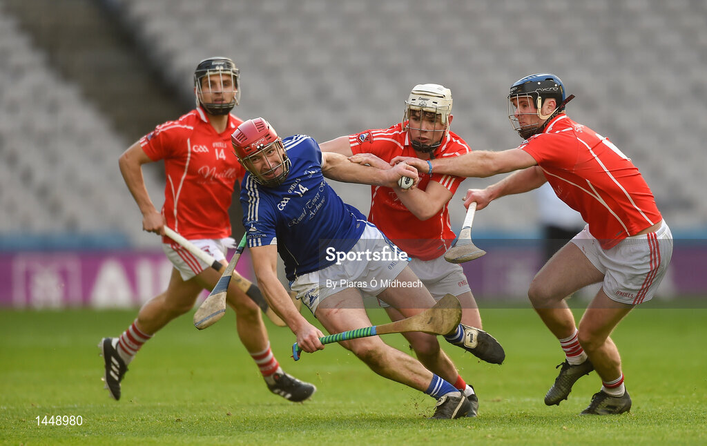 4 February 2018; Séamus Prendergast of Ardmore in action against Fethard St Mogues players, from left, Graham O'Grady, Joe Sutton, and Kevin Rowe during the AIB GAA Hurling All-Ireland Junior Club Championship Final match between Ardmore and Fethard St Mogues at Croke Park in Dublin. Photo by Piaras Ó Mídheach/Sportsfile