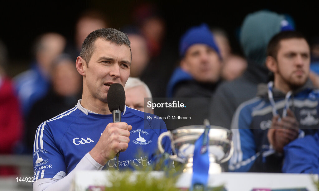 4 February 2018; Ardmore captain Declan Prendergast gives his acceptance speech after the AIB GAA Hurling All-Ireland Junior Club Championship Final match between Ardmore and Fethard St Mogues at Croke Park in Dublin. Photo by Piaras Ó Mídheach/Sportsfile