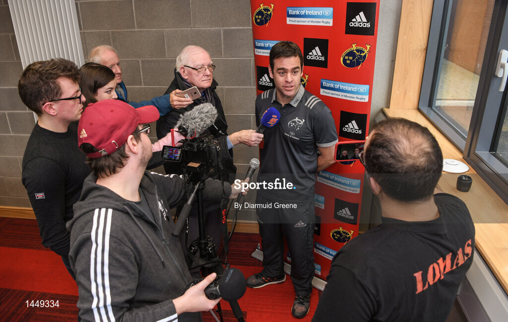5 February 2018; Head coach Johann van Graan speaks to reporters during a Munster Rugby press conference at the University of Limerick in Limerick. Photo by Diarmuid Greene/Sportsfile