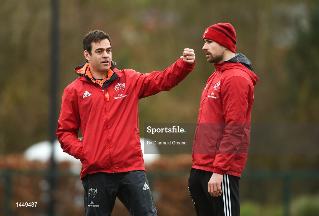 5 February 2018; Head coach Johann van Graan with backline and attack coach Felix Jones during Munster Rugby squad training at the University of Limerick in Limerick. Photo by Diarmuid Greene/Sportsfile