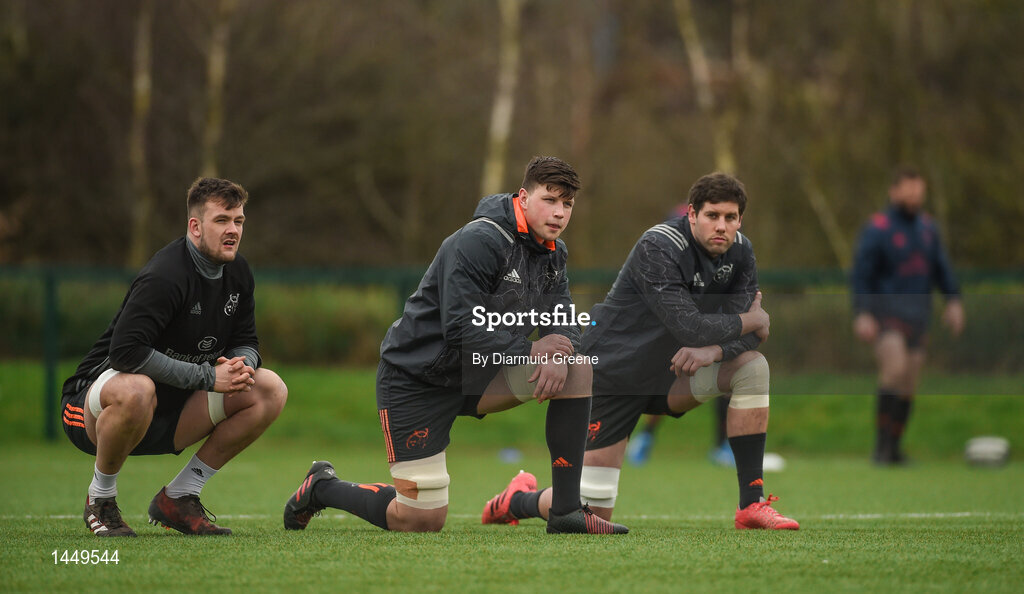 5 February 2018; Sean McCarthy, Fineen Wycherley, and Dave O'Callaghan during Munster Rugby squad training at the University of Limerick in Limerick. Photo by Diarmuid Greene/Sportsfile