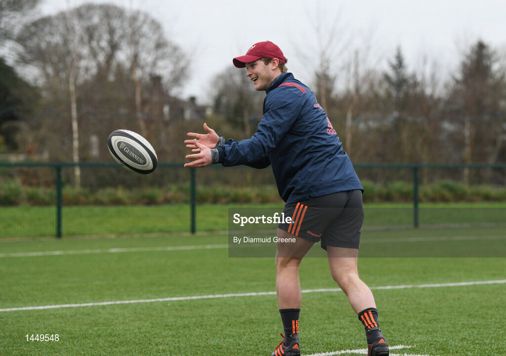5 February 2018; Tyler Bleyendaal during Munster Rugby squad training at the University of Limerick in Limerick. Photo by Diarmuid Greene/Sportsfile