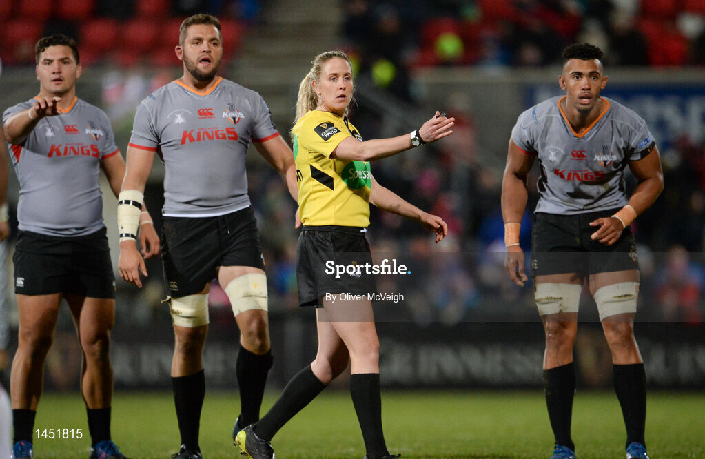 9 February 2018; Referee Joy Neville during the Guinness PRO14 Round 14 match between Ulster and Southern Kings at Kingspan Stadium in Belfast. Photo by Oliver McVeigh/Sportsfile