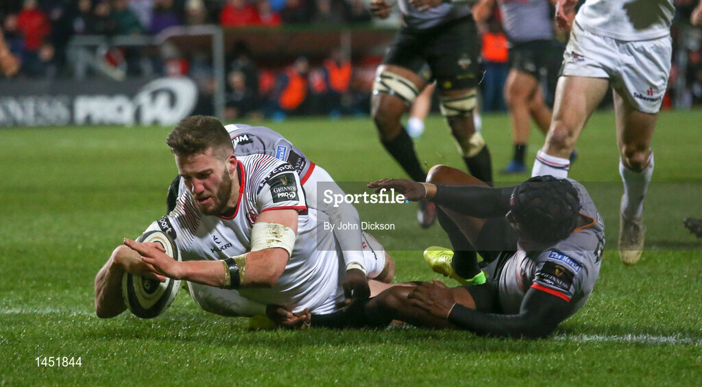 9 February 2018; Stuart McCloskey of Ulster scores his side's second try during the Guinness PRO14 match between Ulster Rugby and the Southern Kings at Kingspan Stadium in Belfast. Photo by John Dickson/Sportsfile