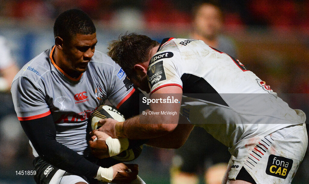 9 February 2018; Anthonie Volmink of Southern Kings is tackled by John Andrew of Ulster during the Guinness PRO14 Round 14 match between Ulster and Southern Kings at Kingspan Stadium in Belfast. Photo by Oliver McVeigh/Sportsfile