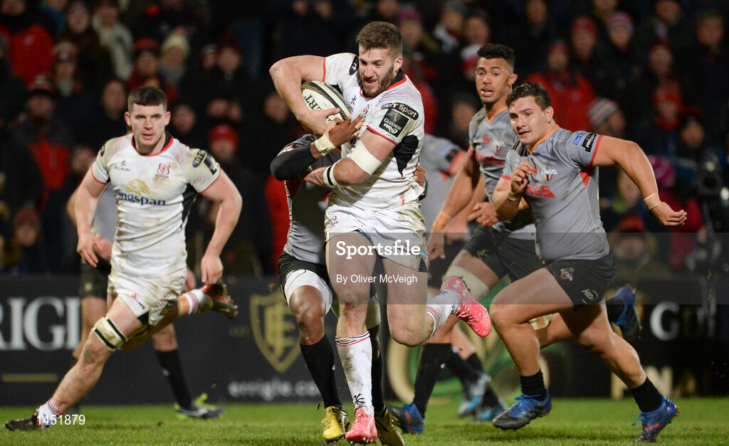 9 February 2018; Stuart McCloskey of Ulster is tackled by Luzuko Vulindlu of Southern Kings during the Guinness PRO14 Round 14 match between Ulster and Southern Kings at Kingspan Stadium in Belfast. Photo by Oliver McVeigh/Sportsfile