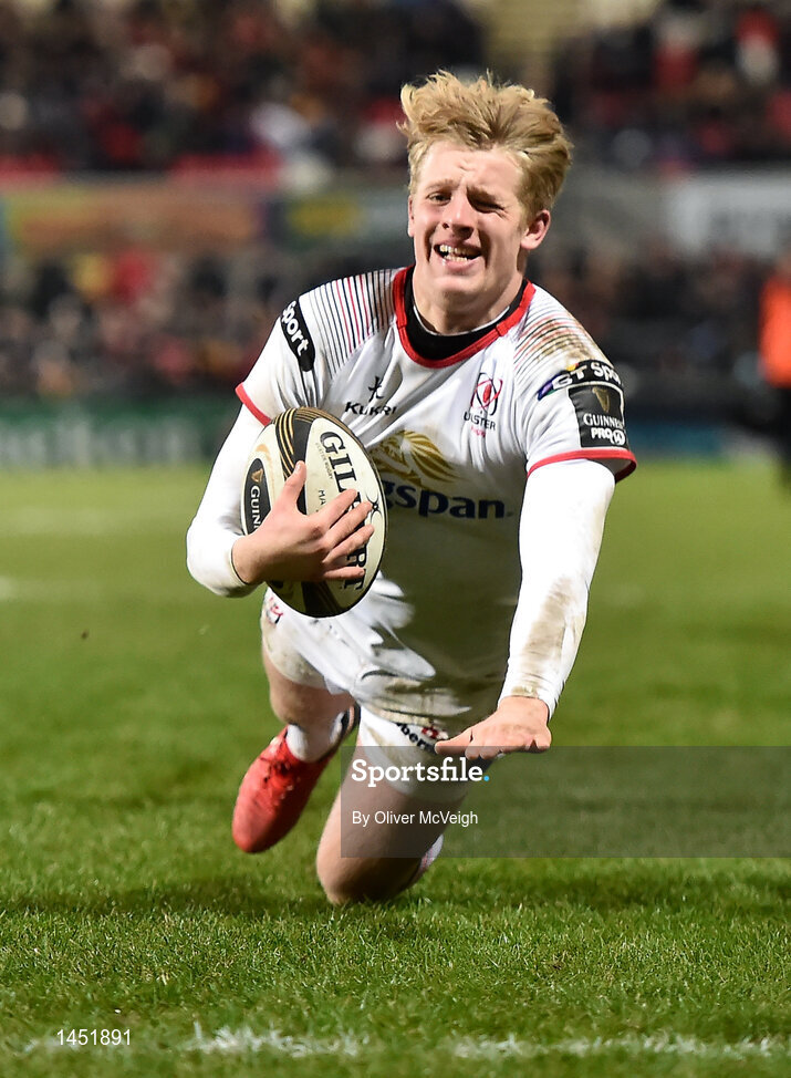 9 February 2018; Robert Lyttle of Ulster goes over for his side's seventh try during the Guinness PRO14 Round 14 match between Ulster and Southern Kings at Kingspan Stadium in Belfast. Photo by Oliver McVeigh/Sportsfile