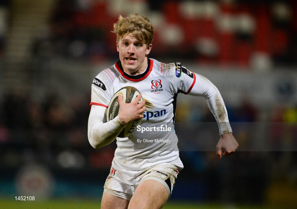9 February 2018; Robert Lyttle of Ulsterrunning in to scor his sids fifth try during the Guinness PRO14 Round 14 match between Ulster and Southern Kings at Kingspan Stadium, in Belfast.  Photo by Oliver McVeigh/Sportsfile