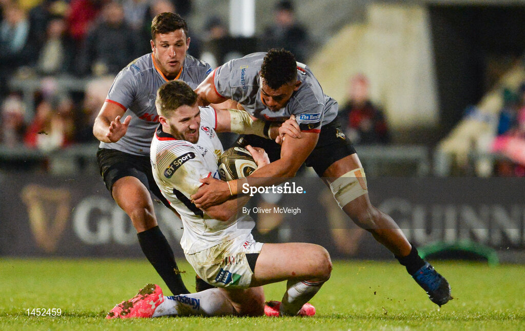 9 February 2018; Bobby de Wee of Southern Kings tackles Stuart McCloskey of Ulster during the Guinness PRO14 Round 14 match between Ulster and Southern Kings at Kingspan Stadium, in Belfast.  Photo by Oliver McVeigh/Sportsfile