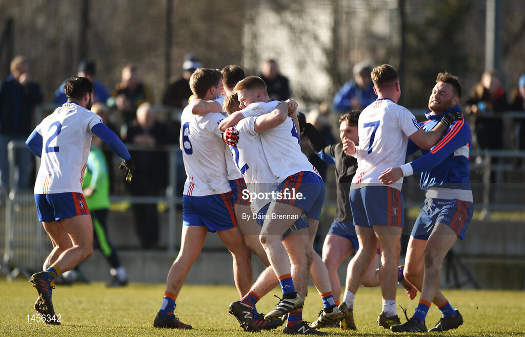 17 February 2018; Ruadhán Ó Curraoin, left, and James McNeive of Mary Immaculate College Limerick celebrate after the Electric Ireland HE GAA Trench Cup Final match between Waterford Institute of Technology and Mary Immaculate College Limerick at Santry Avenue in Dublin. Photo by Daire Brennan/Sportsfile