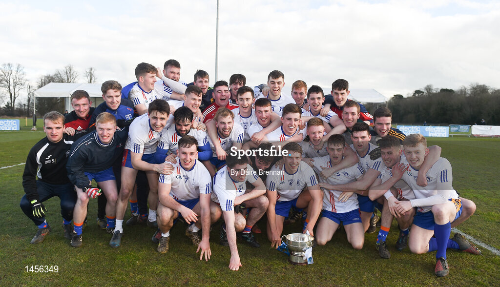 17 February 2018; Mary Immaculate College Limerick players celebrate with the Trench Cup after the Electric Ireland HE GAA Trench Cup Final match between Waterford Institute of Technology and Mary Immaculate College Limerick at Santry Avenue in Dublin. Photo by Daire Brennan/Sportsfile