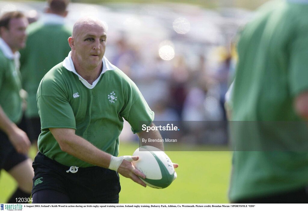 6 August 2003; Keith Wood in action during an Irish rugby squad training session at Dubarry Park, Athlone, Co. Westmeath. Photo by Brendan Moran/Sportsfile