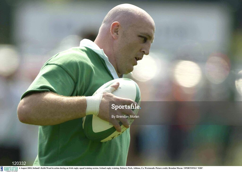 6 August 2003; Keith Wood in action during an Irish rugby squad training session at Dubarry Park, Athlone, Co. Westmeath. Photo by Brendan Moran/Sportsfile