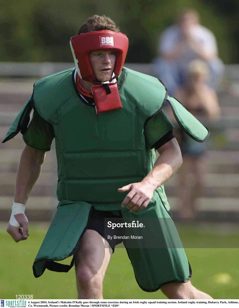 6 August 2003; Malcolm O'Kelly goes through some exercises during an Irish rugby squad training session at Dubarry Park, Athlone, Co. Westmeath. Photo by Brendan Moran/Sportsfile