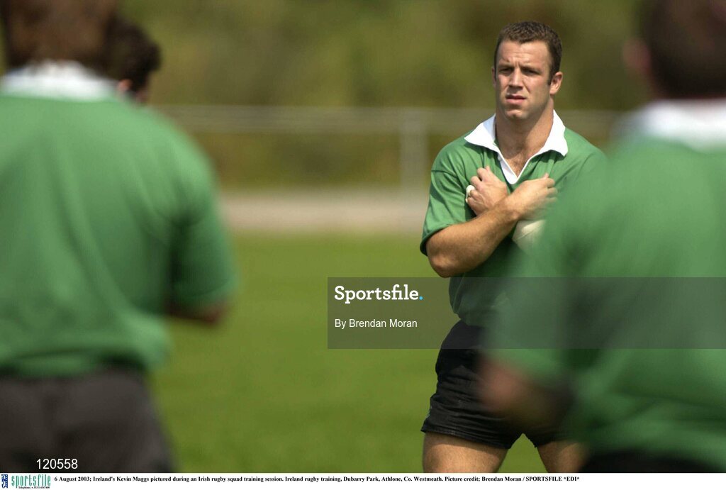 6 August 2003; Kevin Maggs pictured during the Irish rugby squad training session at Dubarry Park, Athlone, Co. Westmeath. Photo by Brendan Moran/Sportsfile
