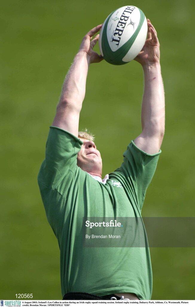 6 August 2003; Leo Cullen in action during an Irish rugby squad training session at Dubarry Park, Athlone, Co. Westmeath. Photo by Brendan Moran/Sportsfile