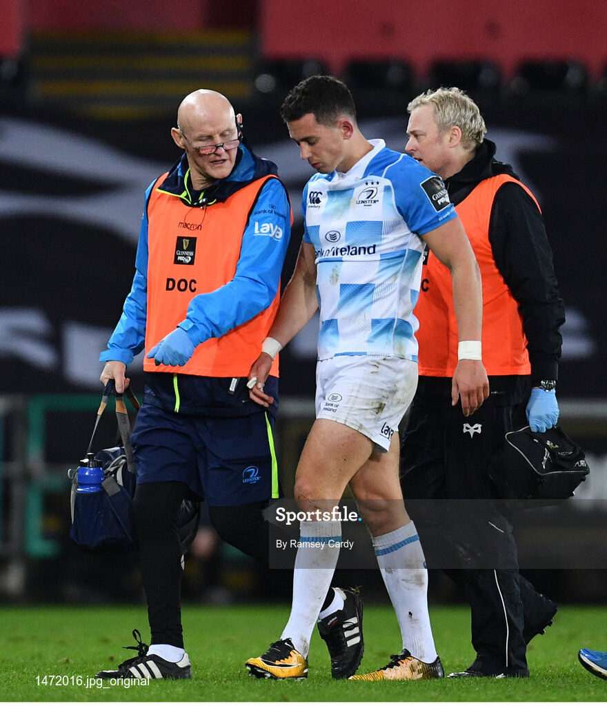 24 March 2018; Noel Reid of Leinster leaves the pitch following an injury during the Guinness PRO14 Round 18 match between Ospreys and Leinster at the Liberty Stadium in Swansea, Wales. Photo by Ramsey Cardy/Sportsfile
