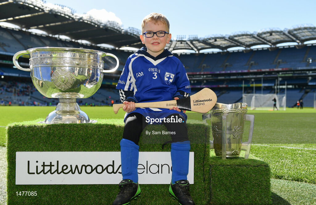 3 April 2018; Players from Blessington GAA, Co Wicklow, pictured with the Sam Maguire and Liam MacCarthy Trophies during Day 1 of the The Go Games Provincial days in partnership with Littlewoods Ireland at Croke Park in Dublin. Photo by Sam Barnes/Sportsfile