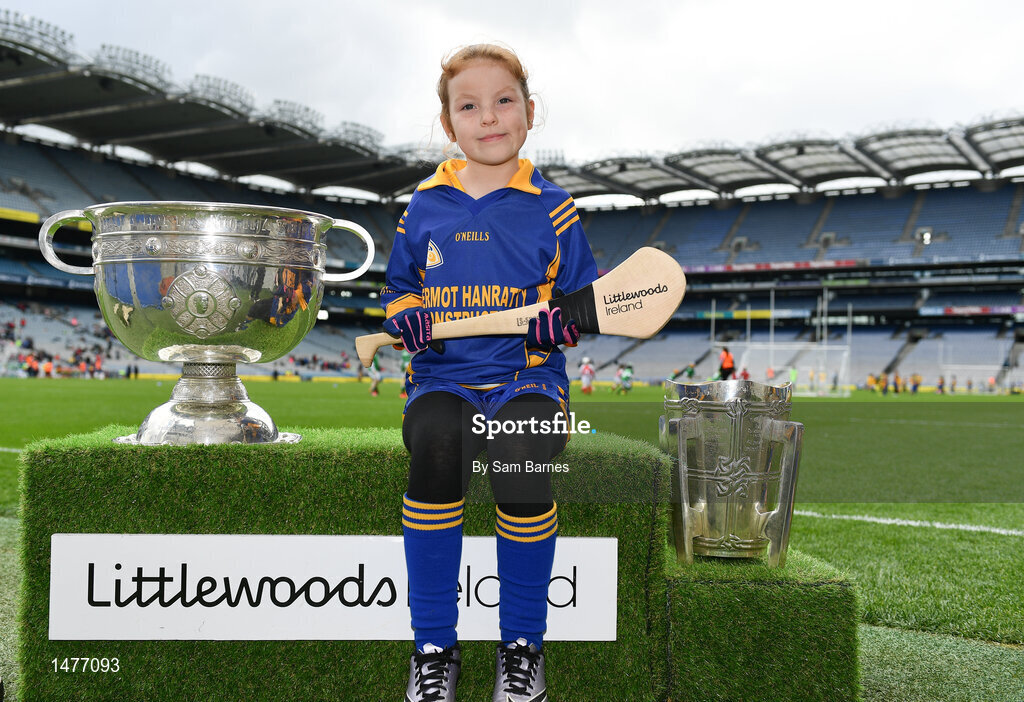 3 April 2018; Players from Kilkerley Emmets GAA, Co Louth pictured with the Sam Maguire and Liam MacCarthy Trophies during Day 1 of the The Go Games Provincial days in partnership with Littlewoods Ireland at Croke Park in Dublin. Photo by Sam Barnes/Sportsfile