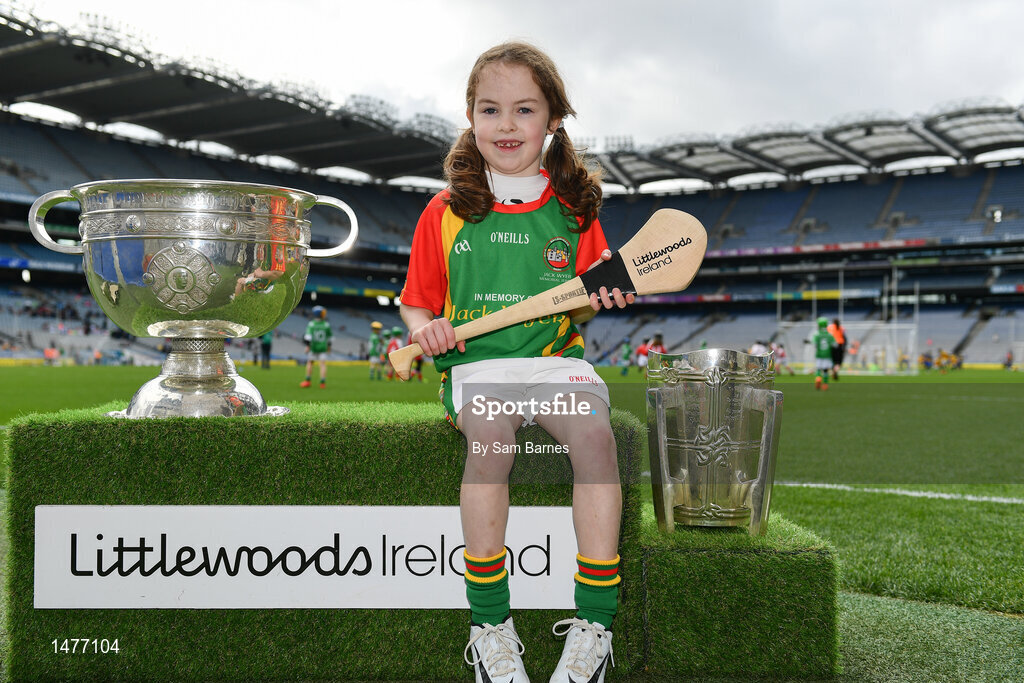 3 April 2018; Players from Ballinamere GAA, Co Offaly, pictured with the Sam Maguire and Liam MacCarthy Trophies  during Day 1 of the The Go Games Provincial days in partnership with Littlewoods Ireland at Croke Park in Dublin. Photo by Sam Barnes/Sportsfile
