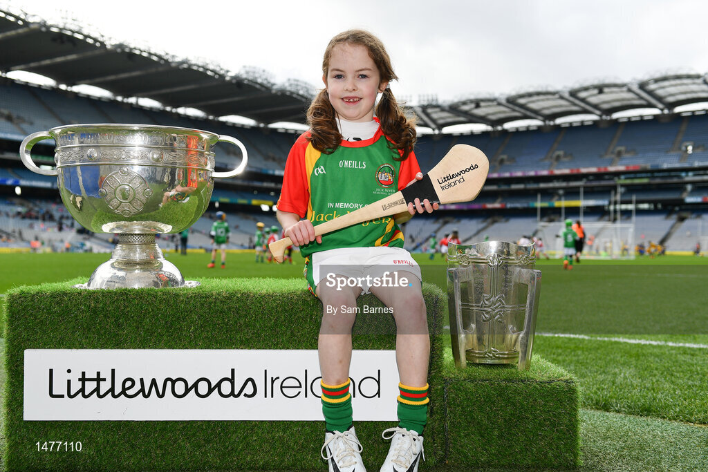 3 April 2018; Players from Ballinamere GAA, Co Offaly, pictured with the Sam Maguire and Liam MacCarthy Trophies  during Day 1 of the The Go Games Provincial days in partnership with Littlewoods Ireland at Croke Park in Dublin. Photo by Sam Barnes/Sportsfile