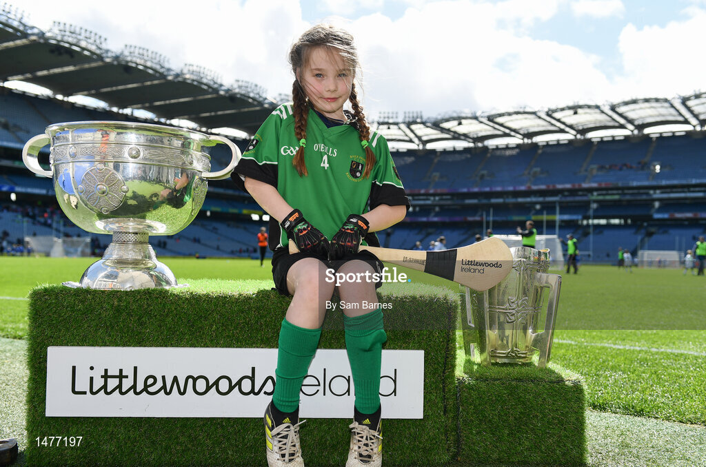 3 April 2018; Players from Ballyfin GAA, Co Laois pictured with the Sam Maguire and Liam MacCarthy Trophies  during Day 1 of the The Go Games Provincial days in partnership with Littlewoods Ireland at Croke Park in Dublin. Photo by Sam Barnes/Sportsfile